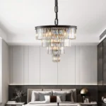 24" Contemporary Crystal Modern Chandeliers Crystal Ceiling Chandelier 4 Tier Black Chandelier Lighting (Bulbs Not Included)