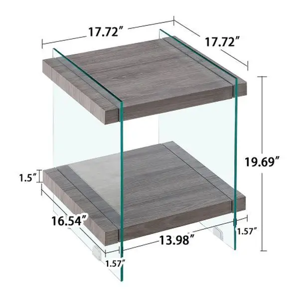 Modern nightstand with dual MDF shelves and tempered glass legs in a stylish bedroom setup