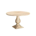 48-inch natural solid wood round dining table with pedestal base in a dining room setting