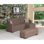 Brown chenille tufted storage ottoman with removable MDF top and hidden storage, perfect for living room or bedroom.