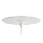 White metal round dining table with glossy finish and pedestal base - Goldoma 32 inch compact dining table for two