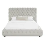 Goldoma modern queen bed with tufted headboard in eco-friendly gray fabric