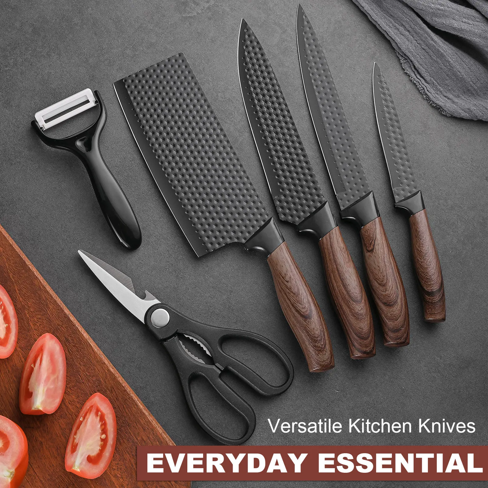 Professional Household Stainless Steel Kitchen Knife Set Six-Piece Chef Knife Set with Scissors Peeler