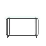 Black rectangle tempered glass dining table with metal frame - Goldoma