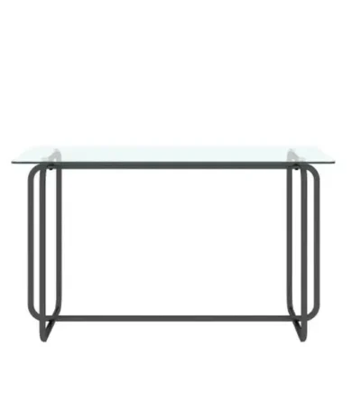 Black rectangle tempered glass dining table with metal frame - Goldoma