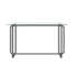 Black rectangular dining table with tempered glass top and metal frame in modern dining room