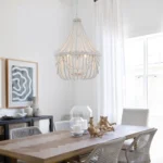 Bohemia Large Wood Beaded Chandelier, Coastal French Country Farmhouse Pendant Light for Living Room Kitchen Island Dining