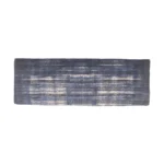 47-inch upholstered bench with blue and cream abstract pattern and blue legs in a living room