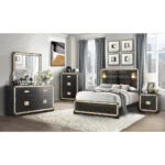 Goldoma Queen Bed Frame with Black Faux Crystal Bling and LED Lights