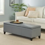 Goldoma Glouster storage ottoman bench in grey PU leather with soft-close hinges, perfect for living room or entryway organization
