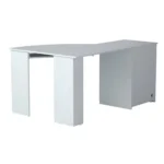 HMS 59 White Modern Corner Computer Desk Simple Design with Adjustable Two Drawers Shelf Wooden Office Desk Metal Components