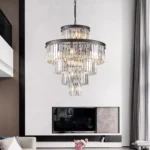 Ship From USA,24" Luxury Crystal Chandelier with Black Finish,Elegant 15 Light 5 Tier Pendant Light Fixture (Bulb Not
