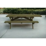 94-inch green solid wood outdoor picnic table with folding design and iron frame on a lawn