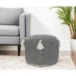Goldoma 18" Black Cotton Cylinder Geometric Pouf Ottoman - Tufted Square Ottoman with Storage, Foldable Foot Rest and Extra