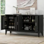 Modern 4-Door Sideboard Storage Cabinet with Adjustable Shelves Gantry Living Room Dining Room Two Large Cabinets Black FCJ - Image 5