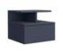 Blue floating nightstand mounted on wall with drawer and shelves, modern bedroom decor