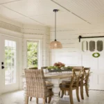 Boho Rattan Pendant Light, Farmhouse Woven Rope Chandelier, Rustic Cage Hanging Lamp, E26 Semi Flush Mount for Kitchen