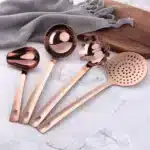 1PC Stainless Steel Non-Stick Rose Gold Kitchenware Long Soup Spoon Cooking Tools Metal Polish Mini Fork Slotted Turner