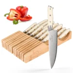Brand New Damascus Non-Stick Chef Butcher Knife Set With Bamboo Drawer Block,14 PCS Kitchen Knife Set with ABS Handle – base