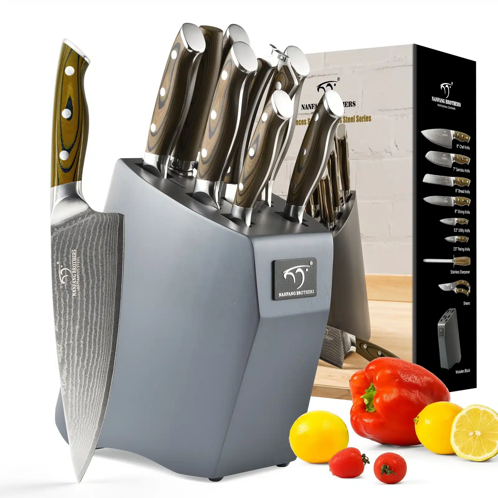 9 Pcs Home G10 Handle Multifunctional Knife Set Damascus Steel Kitchen Knife Set with Scissors Sharpening Stick