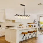 48" 6-Light Farmhouse Kitchen Island Light, Black Vintage Linear Chandelier with Adjustable Metal & Crystal Fixture for