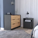 Egeo 4 Drawer Dresser and Omaha Nightstand Black Pine Bedroom Set - modern bedroom storage furniture