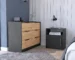 Modern dresser nightstand set in black pine with clean lines and gold hardware
