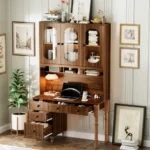 Modern Eco-Friendly Durable Desk Charging Ports Hutch Cabinet Office Storage Drawers Bookshelf Executive Computer Home MDF