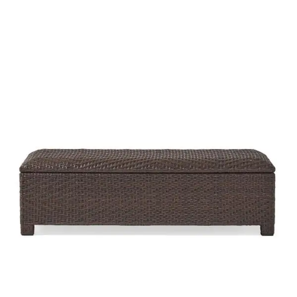 H8288dd76bbc64a8593d8a3948e04c275U.webp Goldoma PE wicker storage bench with hidden compartment in weathered brown finish on patio