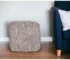 Goldoma 18" Antique Brown Geometric Cotton Pouf Ottoman - Cube Tufted Leather Stool for Seating & Footrest