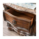 Brown cherry wood marble top nightstand with 2 drawers - Goldoma classic bedroom storage