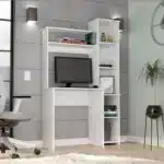 FCJ Five-Shelf Computer Desk with Superior Bookshelf Simple Design White for Office or Living Room Use – top view