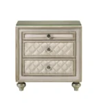 Goldoma Beige 2-Drawer Nightstand with Quilted Design and Glass Top – close-up detail