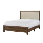 Modern queen bed frame with tufted headboard in brown cherry finish from Goldoma