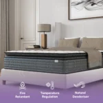 Goldoma Queen Isabella 14-inch hybrid mattress with memory foam and pocket springs, pillow top design in a bedroom setting