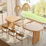 Modern extendable wooden dining table with removable leaves in mid-century style