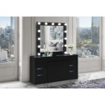 Modern Solid Oak Wood Dresser Vanity Table with adjustable lighted mirror and storage drawers - Goldoma oak wood dresser vanity