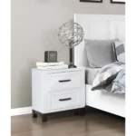 White nightstand with drawers – minimalist wooden bedside table with two storage drawers