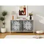 Modern Rustic Sideboard Buffet Cabinet with 4 Doors & Adjustable Shelves Practical Storage Solution for Living Spaces