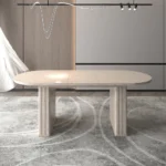 Modern extendable oval dining table for 8 people with MDF strip base - Goldoma