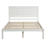 Goldoma full size platform bed frame in white with headboard, no box spring needed, solid pine wood construction