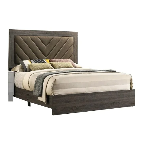 Goldoma Modern Contemporary Queen Size Bed with Gray V-Design Headboard – Rubberwood Bedframe Goldoma Modern Contemporary Queen Size Bed with Gray V-Design Headboard – Rubberwood Bedframe