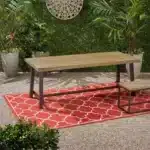 Outdoor Acacia Wood Dining Table with Grey Rustic Metal Finish – close-up detail