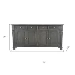 HMS 72" Dark Gray Solid Wood Four-Drawer Sideboard Cabinet Modern Antiqued Traditional Design for Home Furniture Four Doors - Image 6