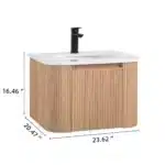 USA Free Shipping Modern Floating Bathroom Vanity Cabinet Natural Wood Wall Mounted Bathroom Vanity with Drawer – angled view