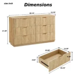 Modern 6-drawer solid oak dresser with natural finish and lighted mirror - Goldoma