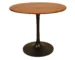 Brown and black 36-inch round pedestal solid wood dining table with iron base in a cozy dining room