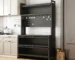 Modern dining buffet cabinet with metal shelves in a dining room setting