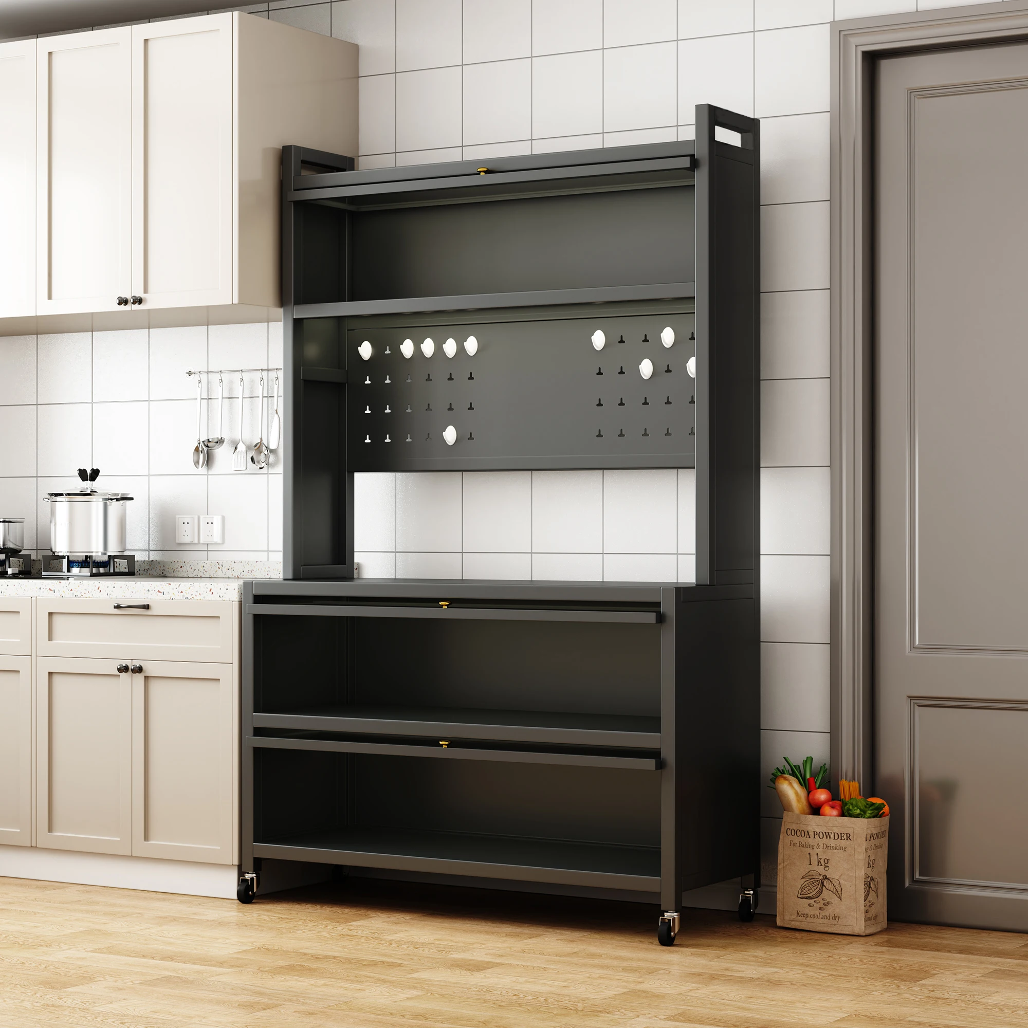 H8426024291f94bb38c1a502010d8f012P.webp M Shelves Metal Kitchen Dining Side Cabinet Buffet Server Storage Organizer for Kitchenware Dining Essentials - Image 1