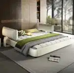 Goldoma King Size Cloud Bed Frame with Oversized Padded Movable Headboard, Chenille Upholstered Bed with Round Corners